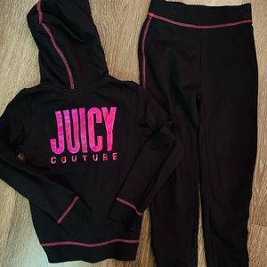 Juicy Couture Girls 2 Piece Black & Hot Pink Hoodie Jogger Zip up Set Size 6x